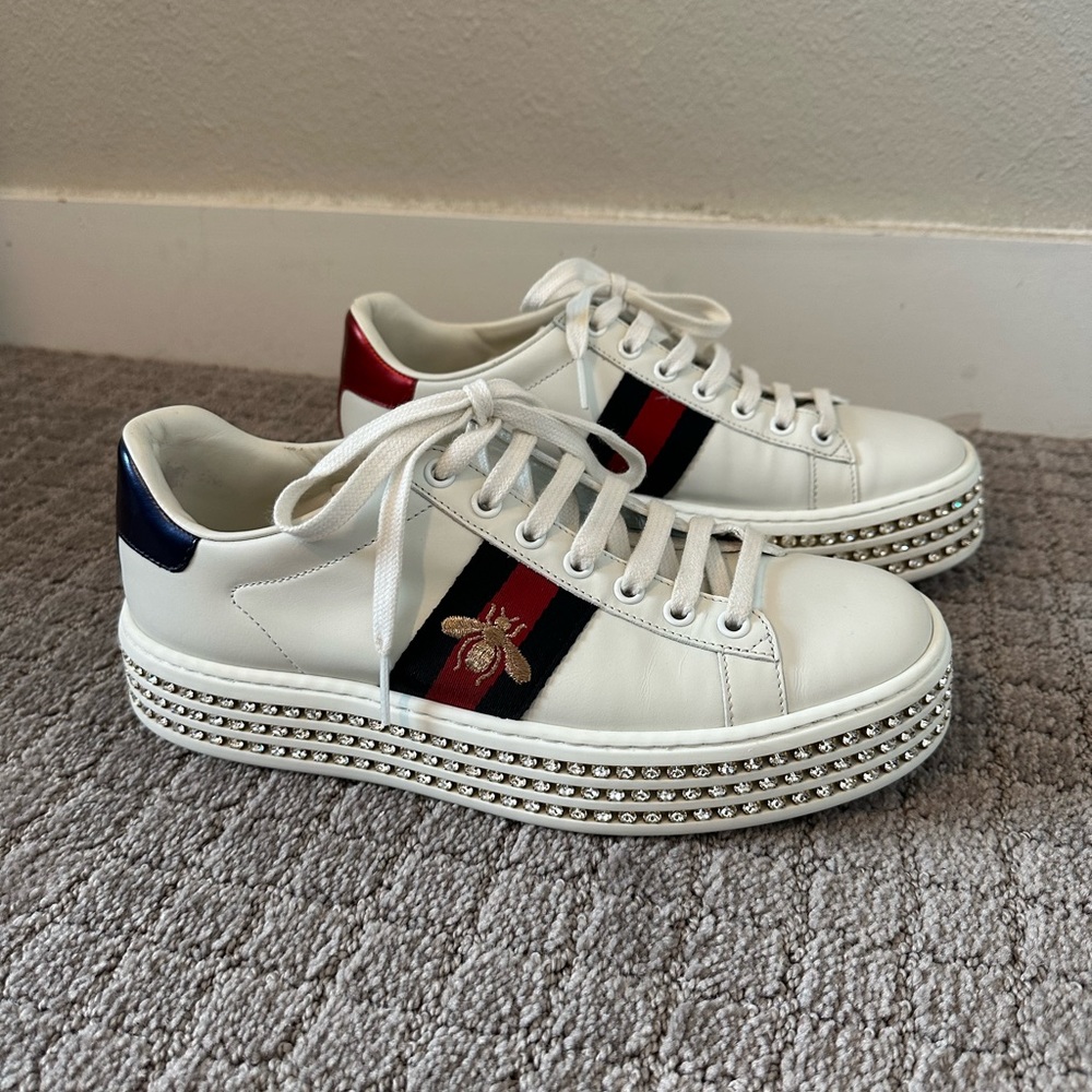Gucci Ace Platform Sneakers with Crystals
